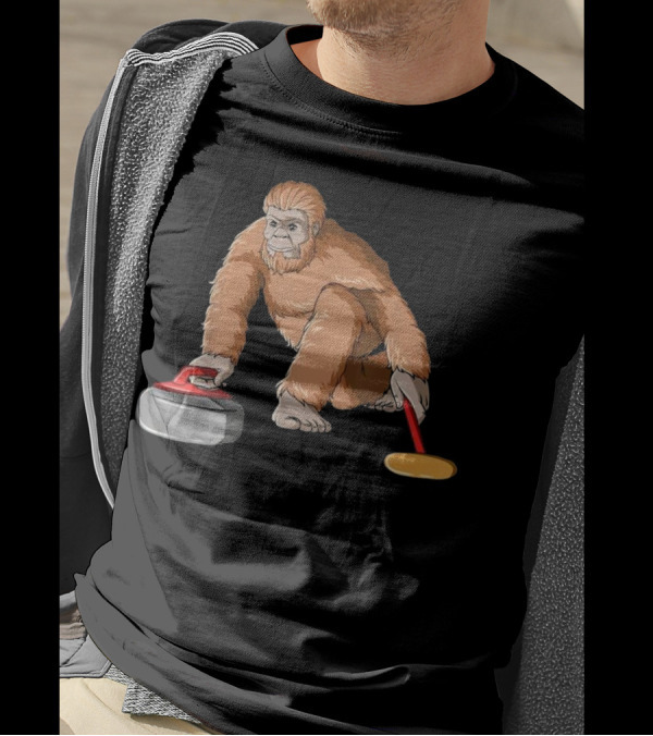 Bigfoot Curling Sasquatch Playing Curling Game T-Shirt