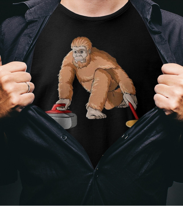 Bigfoot Curling Sasquatch Playing Curling Game T-Shirt