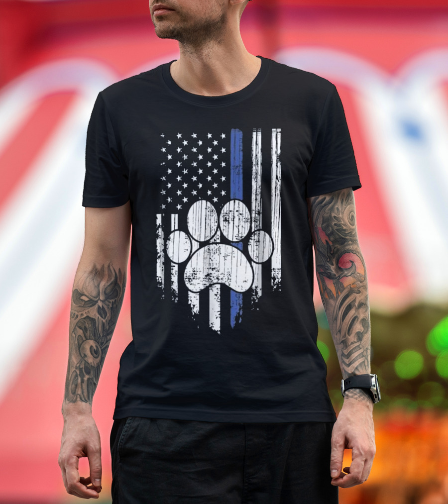 K9 Police Officer Thin Blue Line USA Flag Paw Patrol T-Shirt
