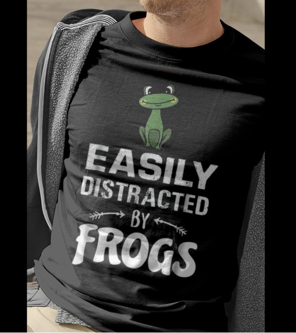 Easily Distracted By Frogs Green Cartoon Frog Curious Playful T-Shirt