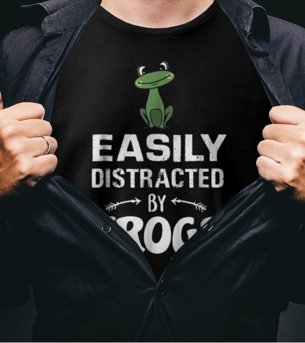Easily Distracted By Frogs Green Cartoon Frog Curious Playful T-Shirt