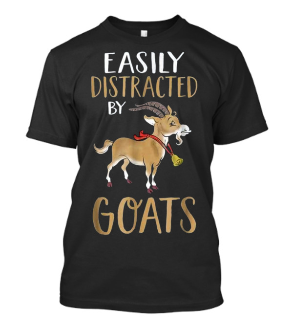 Easily Distracted By Goats Goat With Horns And Bell T-Shirt