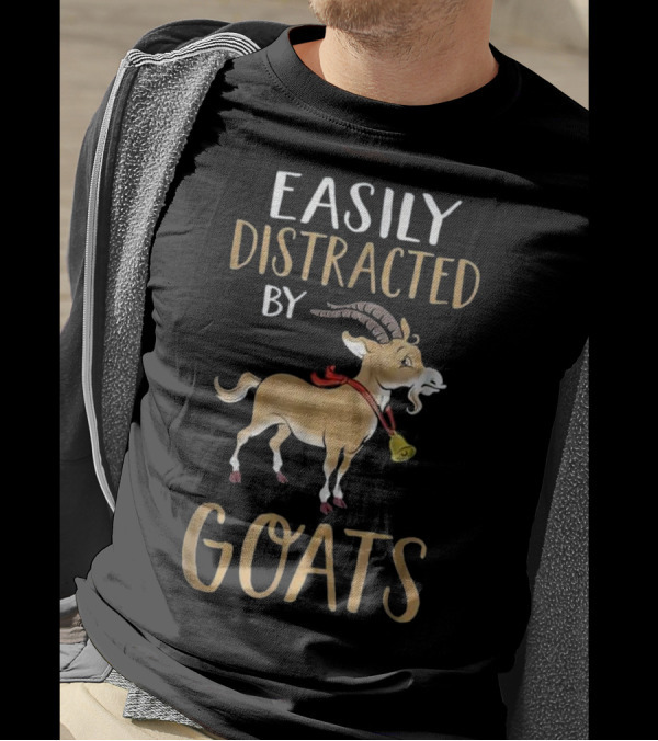 Easily Distracted By Goats Goat With Horns And Bell T-Shirt