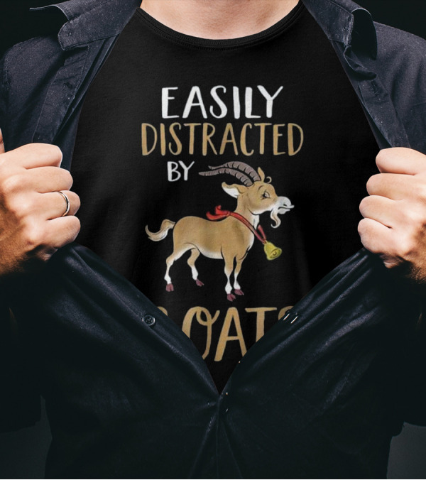 Easily Distracted By Goats Goat With Horns And Bell T-Shirt