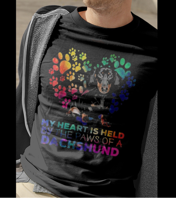 My Heart Is Held By The Paws Of A Dachshund Colorful Paw Heart Dachshund T-Shirt