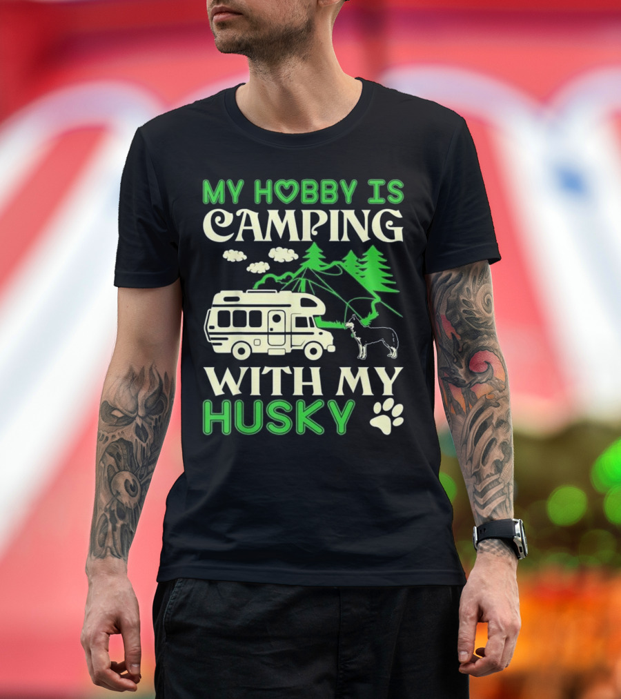 Camping Adventure with My Husky and RV in Nature T-Shirt