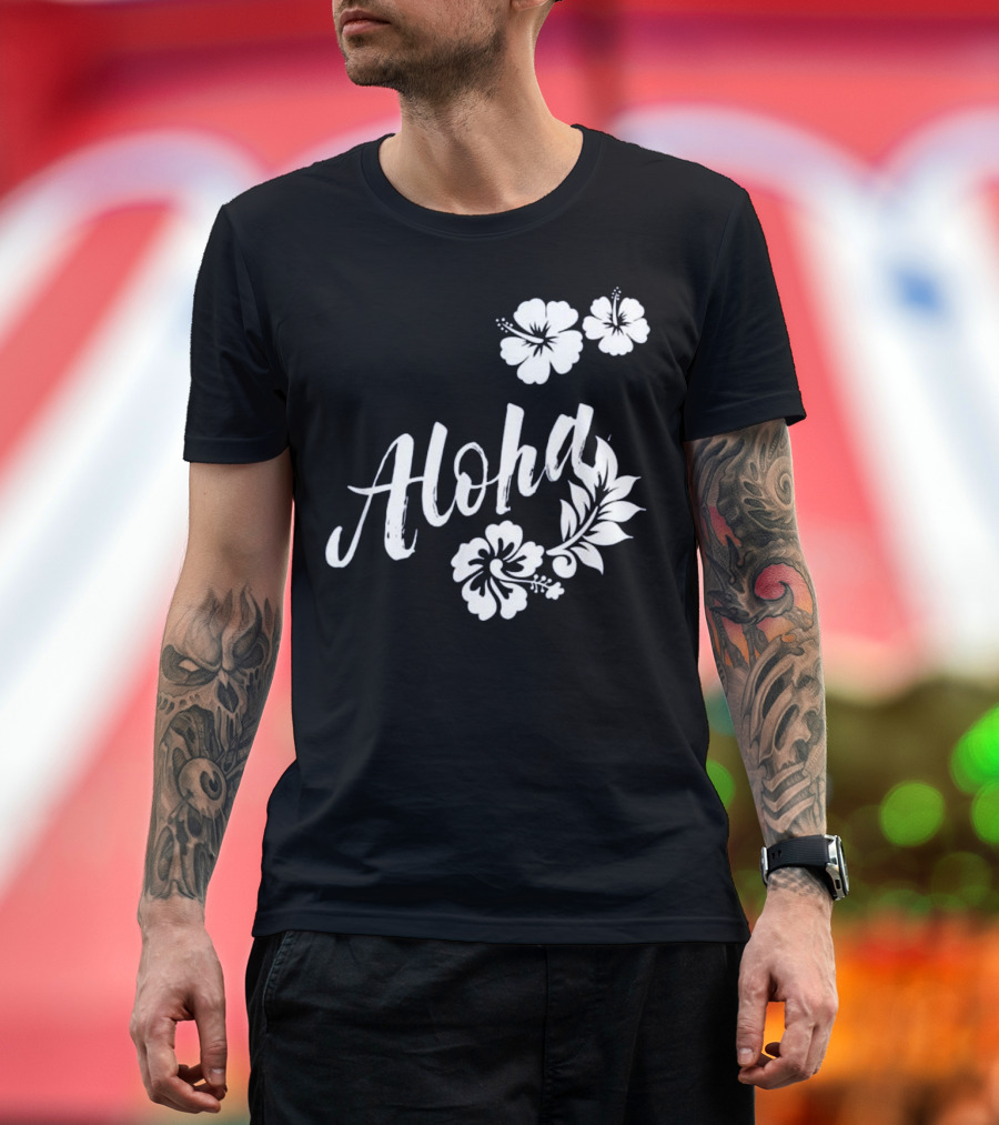 Aloha Hawaiian Surfboard Flowers Hibiscus Surfing T-Shirt
