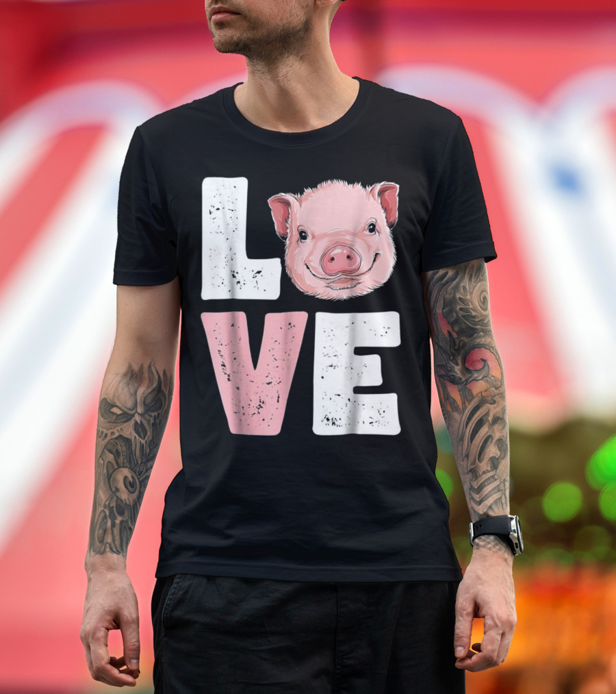 LOVE I Love Pigs Pig Lovers Farming T-Shirt