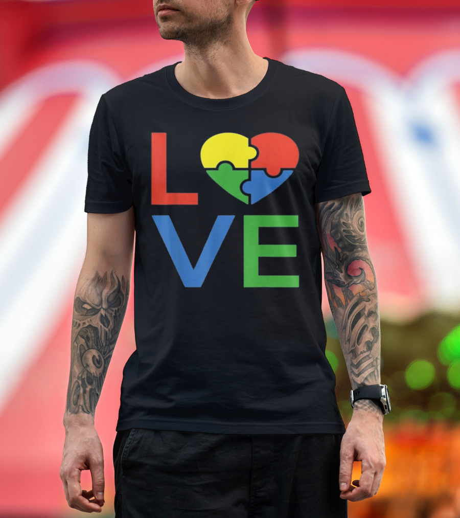 I Love Puzzles Autism Awareness Heart Puzzle Pieces T-Shirt