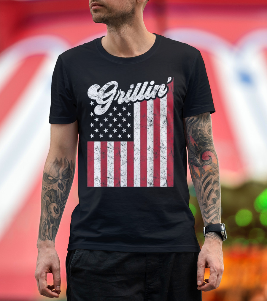 Grillin Memorial Day BBQ Summer Cookout American Flag T-Shirt