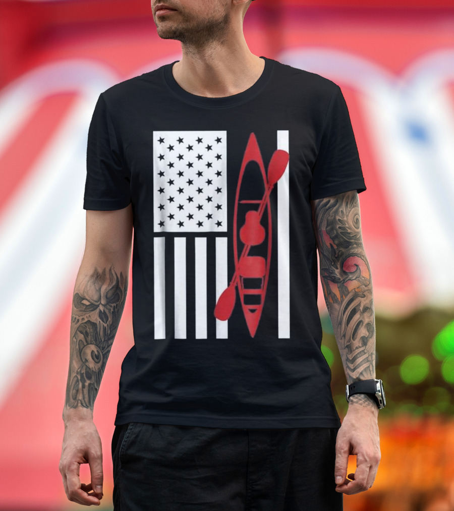 American Flag Kayak Paddle Stars and Stripes Cool Kaya T-Shirt