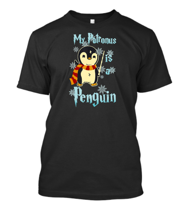 My Patronus Is A Penguin Magic Penguin With Wand And Scarf Snowflakes T-Shirt