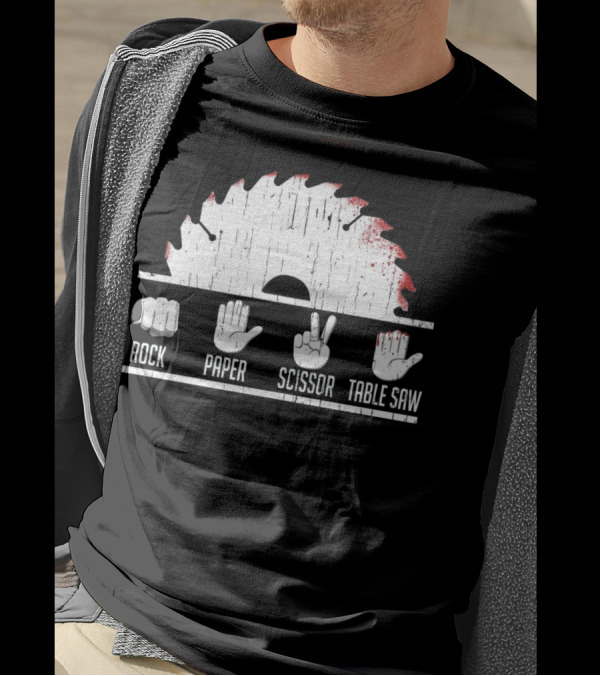 Rock Paper Scissors Table Saw Fist Hand Peace Circular Blade T-Shirt