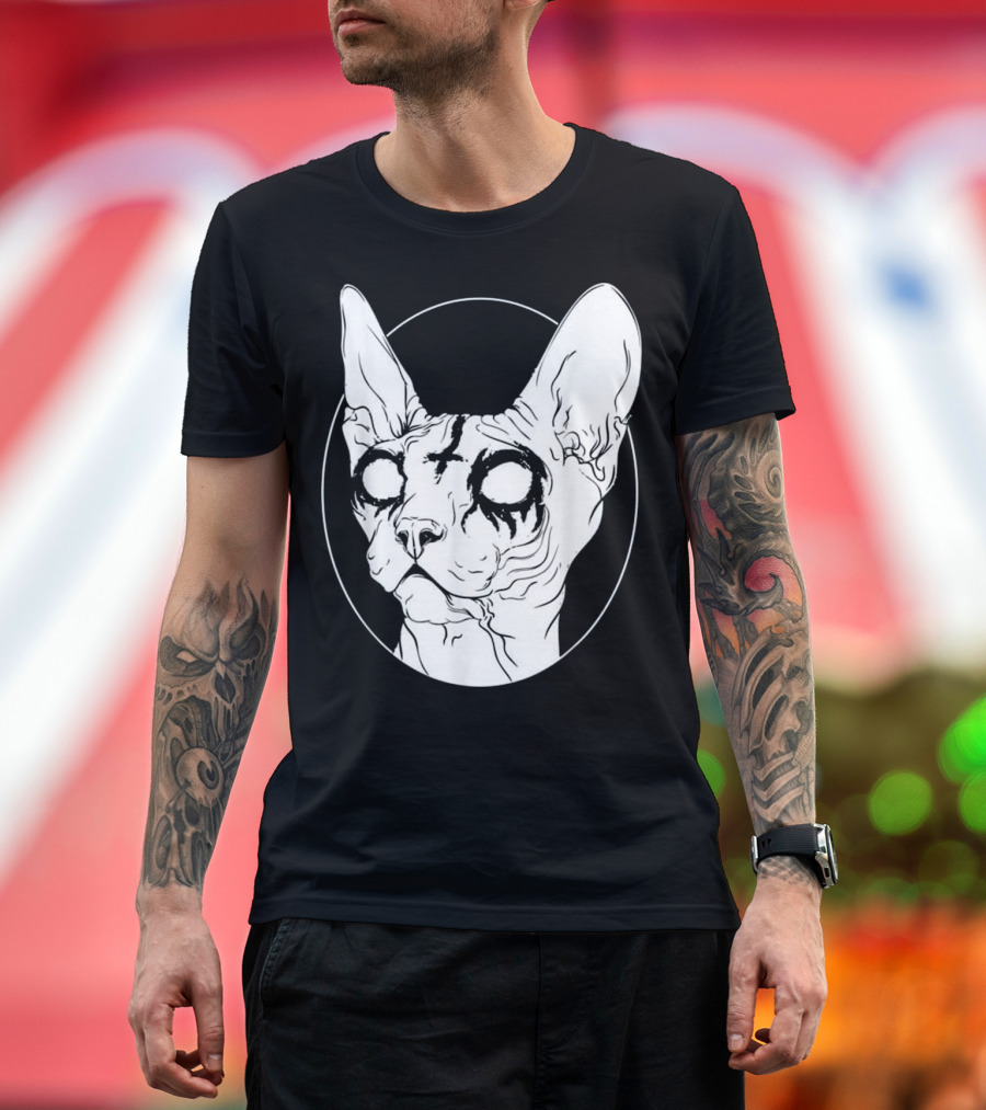 Black Metal Sphynx Cat Goth Death Met Occult Symbolism T-Shirt