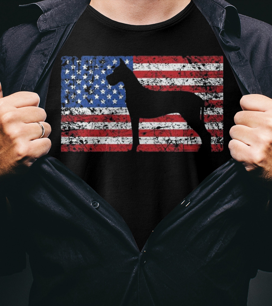 American Flag Great Dane Dog 4th Of July Patriotic T-Shirt