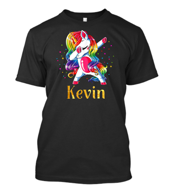 Kevin Name Personalized Custom Unicorn Dabbing Rainbow T-Shirt