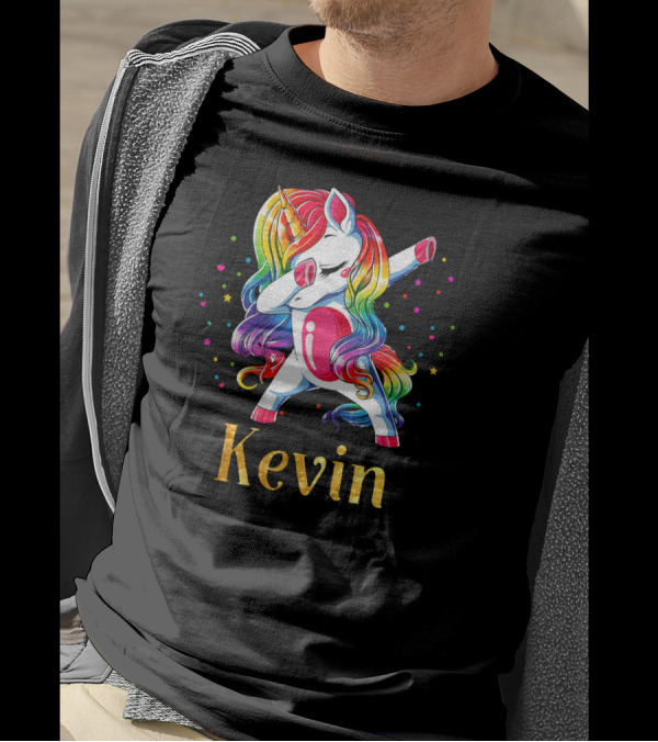 Kevin Name Personalized Custom Unicorn Dabbing Rainbow T-Shirt