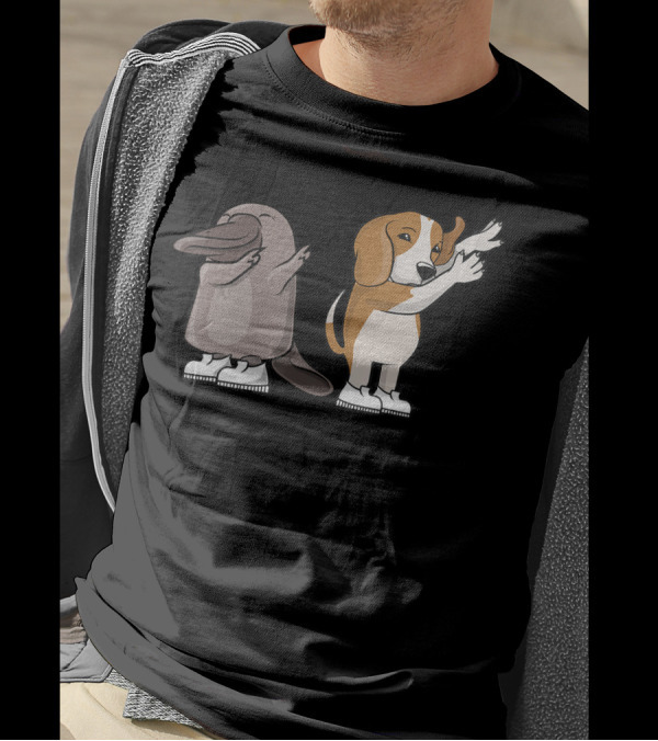 Platypus And Beagle Dabbing Dab A Dance Moves In Sneakers T-Shirt