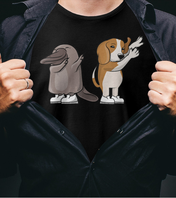 Platypus And Beagle Dabbing Dab A Dance Moves In Sneakers T-Shirt