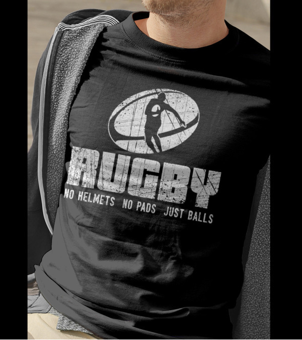 Rugby No Helmets No Pads Just Balls Rugby Player Silhouette In Oval Rugby Ball T-Shirt