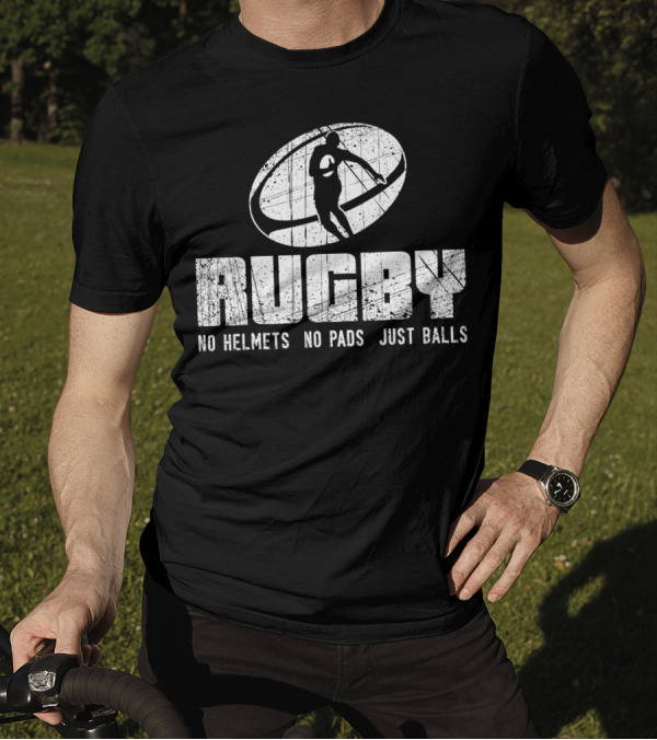 Rugby No Helmets No Pads Just Balls Rugby Player Silhouette In Oval Rugby Ball T-Shirt