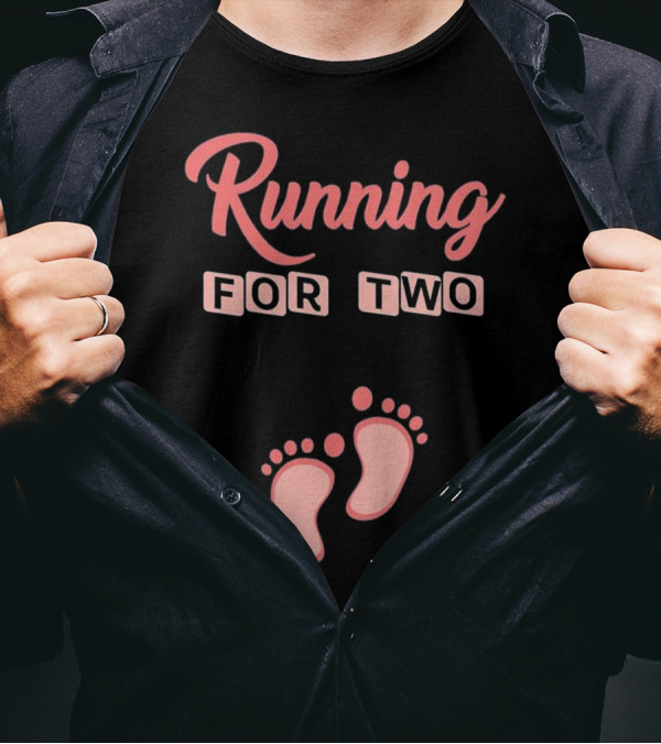 Running For Two Funny Pregnancy Footprints T-Shirt
