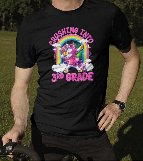 Crushing Into 3rd Grade Dabbing Unicorn Rainbow Clouds T-Shirt