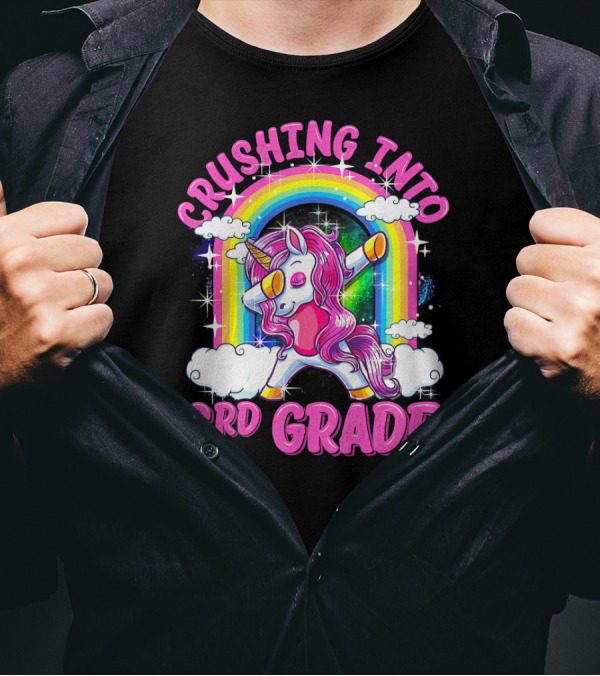 Crushing Into 3rd Grade Dabbing Unicorn Rainbow Clouds T-Shirt