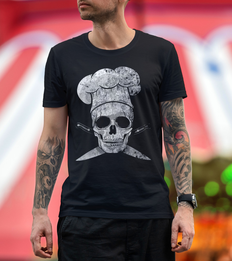 Culinary BBQ Chef Skull Butcher Knife Crossbones T-Shirt