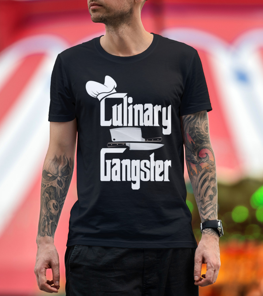 Culinary Gangster Chef Hat and Cleaver Knives T-Shirt