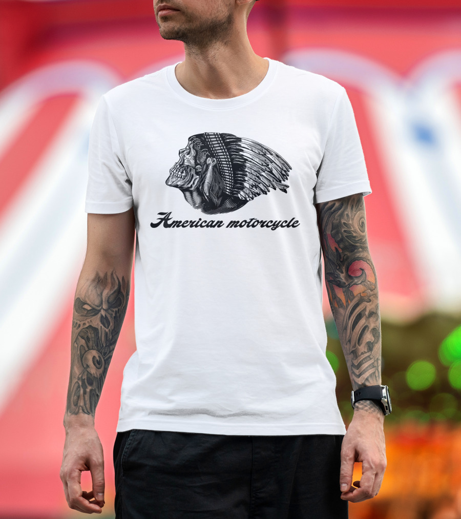 American Motorcycle Skull Native Indian Headdress T-Shirt