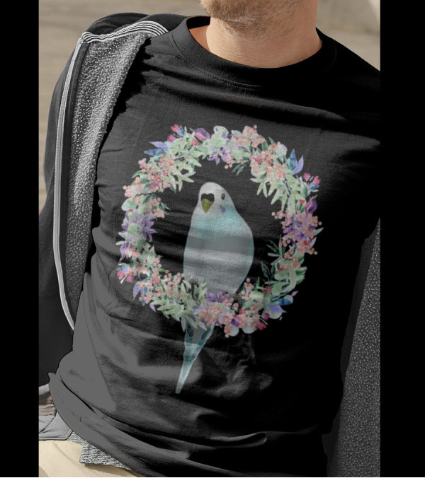 Cute Budgie Parakeet Parrot Floral Wreath For Women T-Shirt