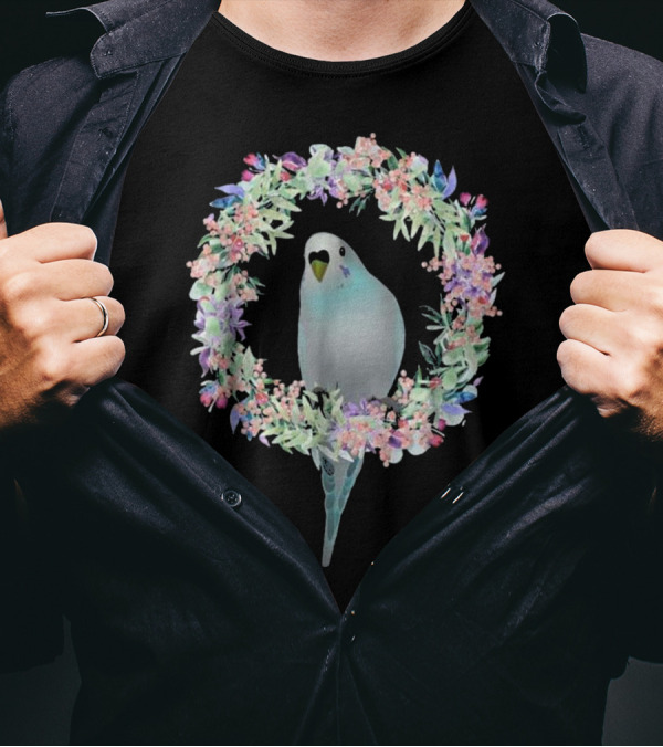 Cute Budgie Parakeet Parrot Floral Wreath For Women T-Shirt