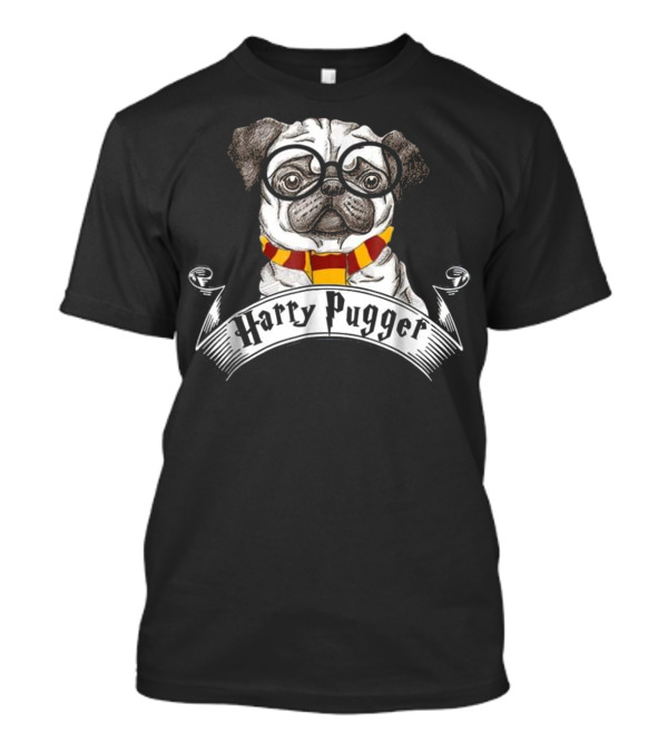 Harry Pugger Magic Wizard Pug Fun Scarf And Glasses T-Shirt