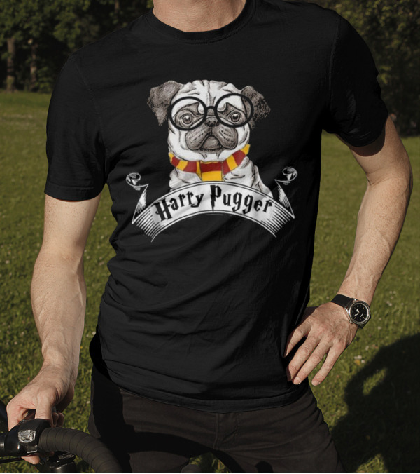 Harry Pugger Magic Wizard Pug Fun Scarf And Glasses T-Shirt