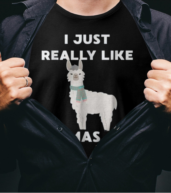 I Just Really Like Llamas Ok Funny Llama Wearing Scarf T-Shirt