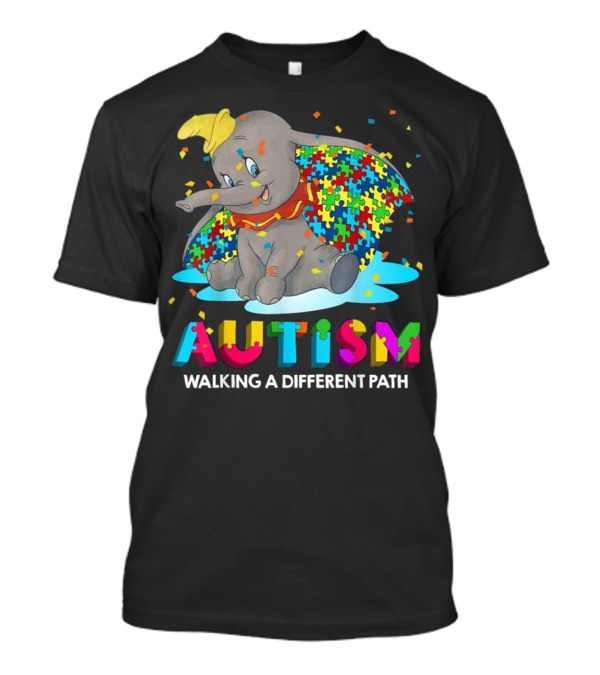 Autism Walking A Different Path Puzzle Piece Elephant T-Shirt