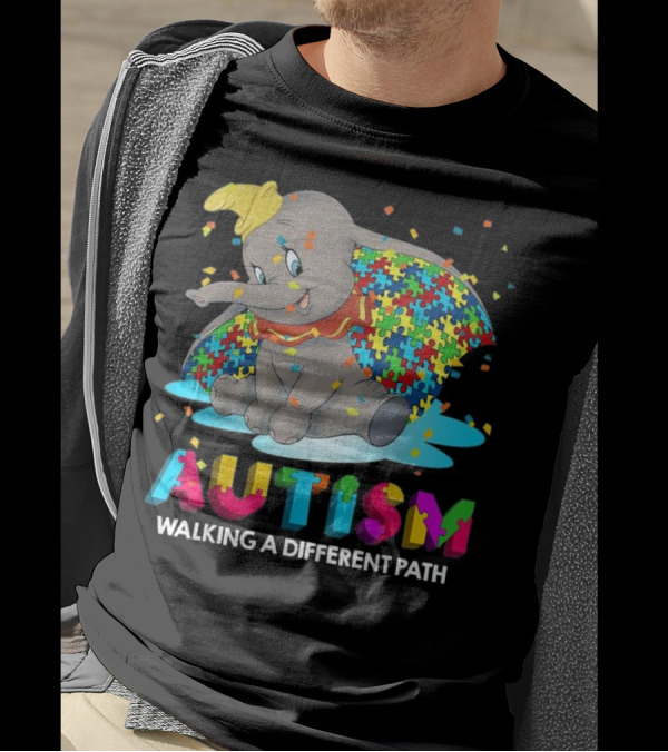 Autism Walking A Different Path Puzzle Piece Elephant T-Shirt