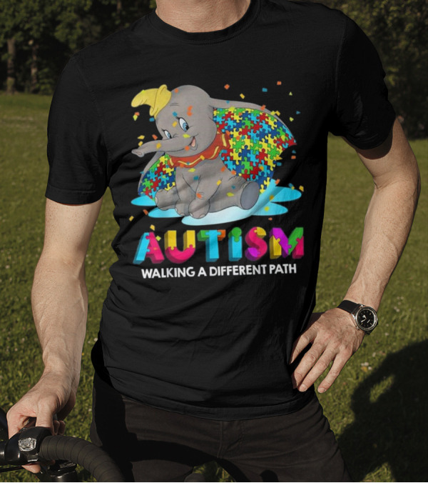 Autism Walking A Different Path Puzzle Piece Elephant T-Shirt