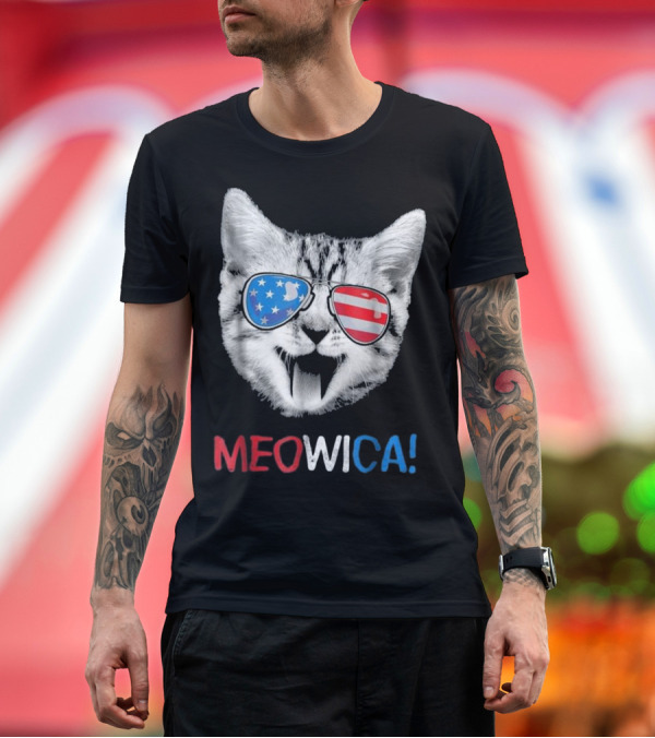 Premium T-Shirt: Funny Meowica 4th of July Cat USA American Flag Sunglasses T-Shirt Funny Meowica 4th of July Cat USA American Flag Sunglasses T-Shirt