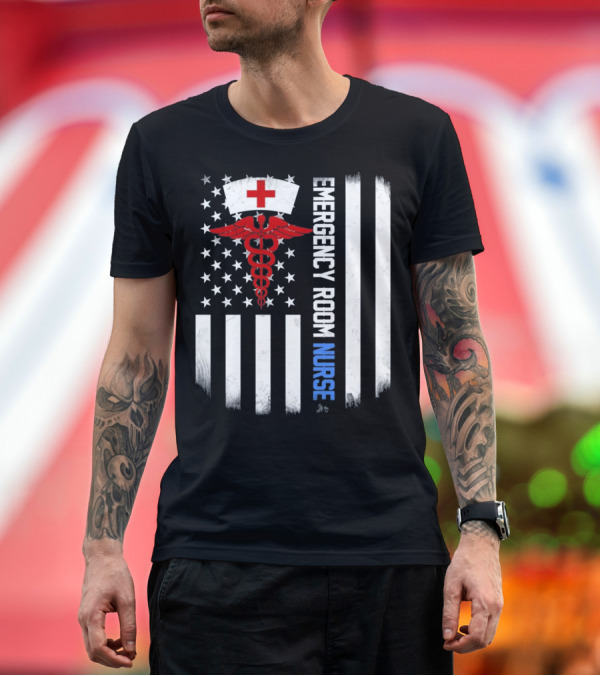 Premium T-Shirt: Emergency Room Nurse Caduceus American Flag T-Shirt Emergency Room Nurse Caduceus American Flag T-Shirt