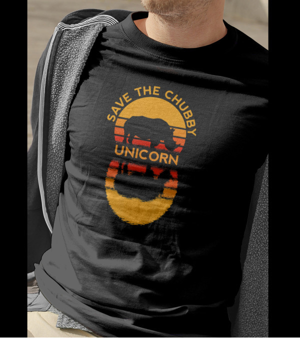 Save The Chubby Unicorn Rhino Retro Sunset T-Shirt