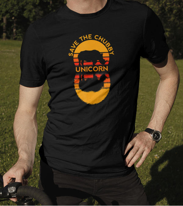Save The Chubby Unicorn Rhino Retro Sunset T-Shirt