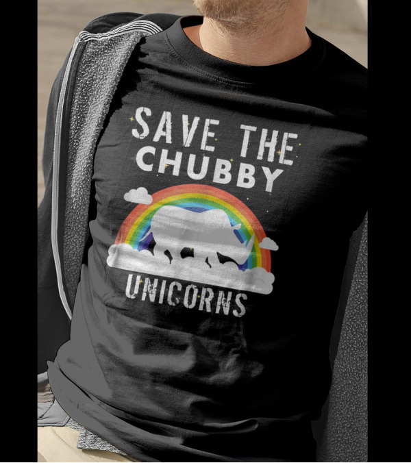 Save The Chubby Unicorns Rainbow Rhino Clouds T-Shirt