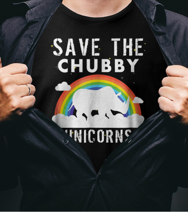 Save The Chubby Unicorns Rainbow Rhino Clouds T-Shirt