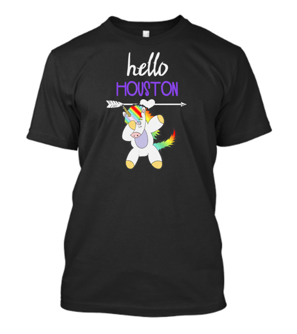 Hello Houston TX Dabbing Rainbow Unicorn Funny T-Shirt