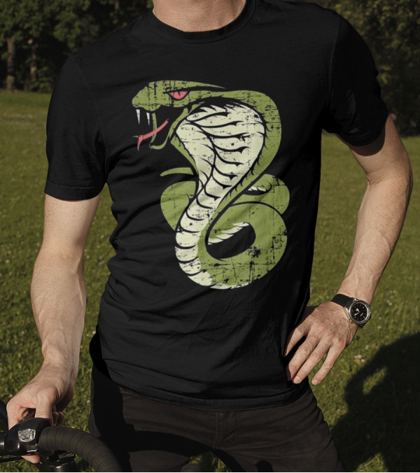 King Cobra Hissing Distressed Snake Lov Iconic Green T-Shirt