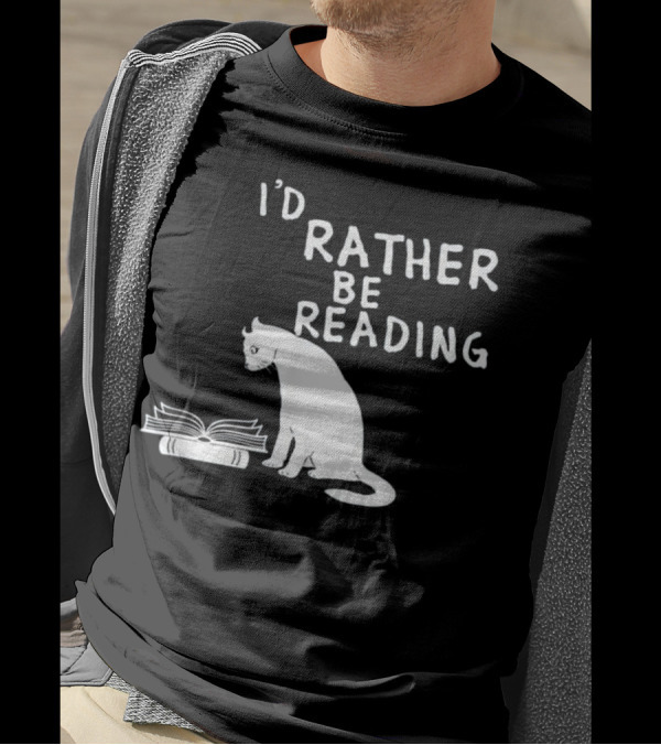 I'd Rather Be Reading Book Lovers Cat With Open Book T-Shirt