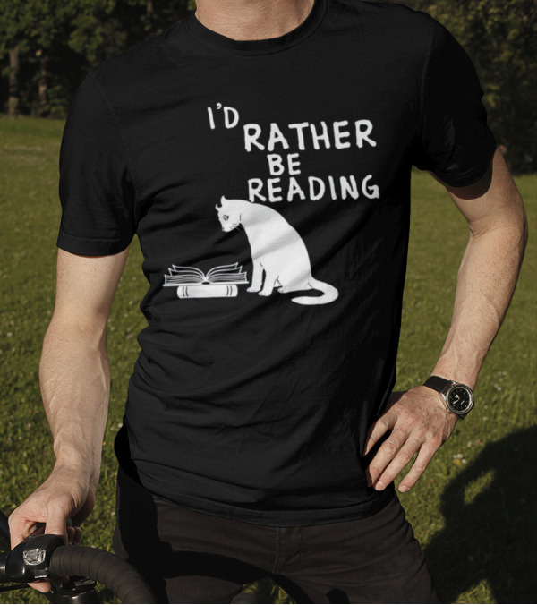 I'd Rather Be Reading Book Lovers Cat With Open Book T-Shirt