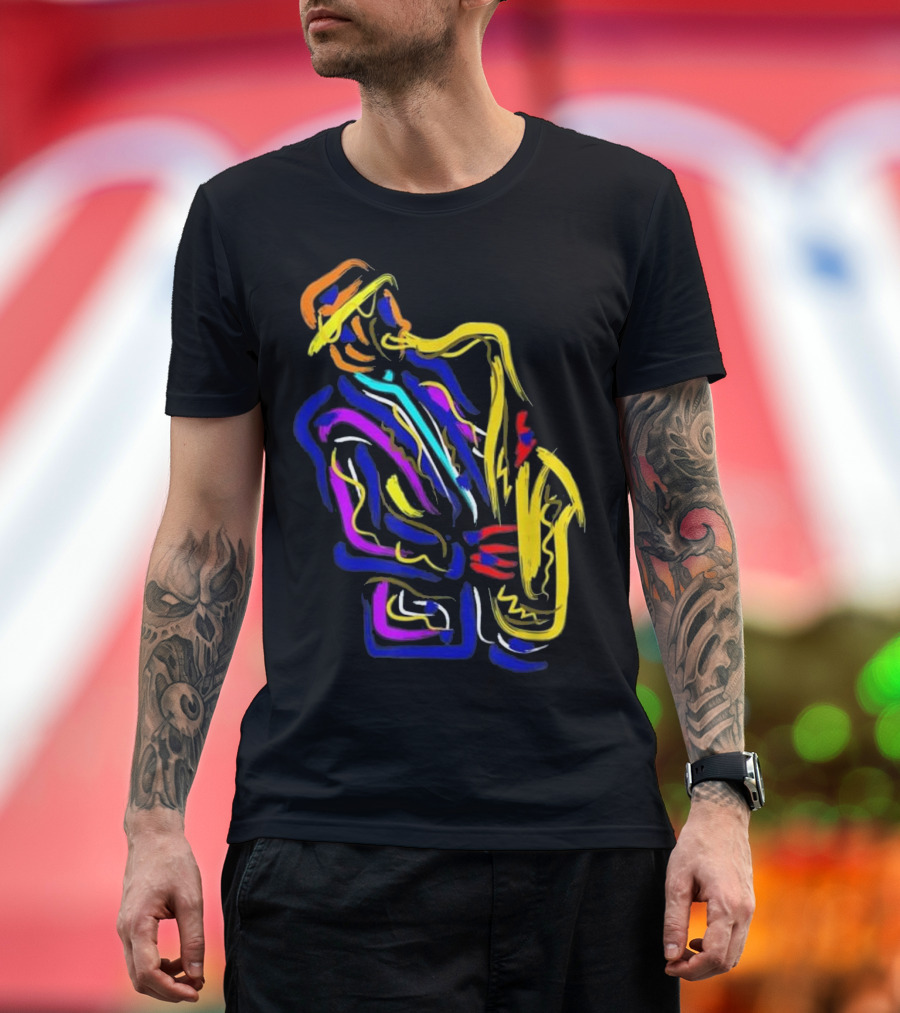 Saxophone Playing Saxophonist Jazz Music Vibrant Colors T-Shirt
